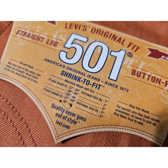 LEVI'S 501 Jeans NWT Button Fly Shrink to Fit Pink Coral Straight Mens 34 x 30 - Picture 3 of 9